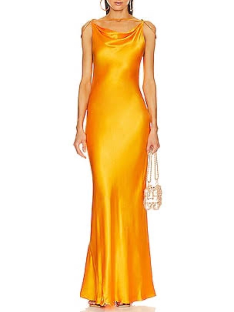 Cult Gaia Silk Azaelia Gown In Marigold Orange Size Large Nwt Gold Shoulder